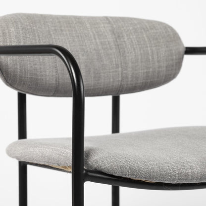 Set of Two Gray and Black Upholstered Fabric Dining Arm Chairs
