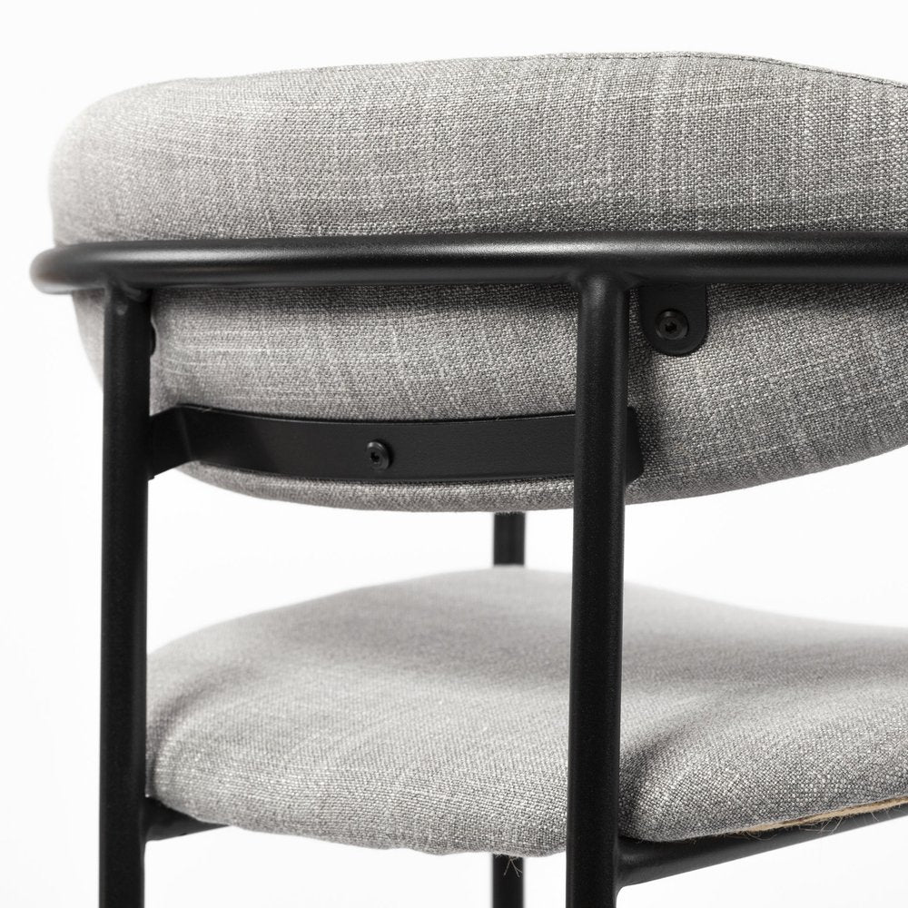 Set of Two Gray and Black Upholstered Fabric Dining Arm Chairs
