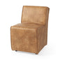 Set of Two Brown Upholstered Faux Leather Dining Side Chairs With Wheels