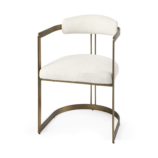 White And Gold Upholstered Dining Arm Chair