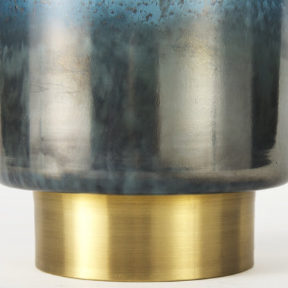 8" Artisan Blue and Gold Metallic Flat Bottom Vase