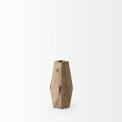 9" Natural Stain Geometric Wooden Vase