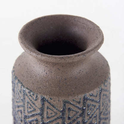 7" Brown and Blue Tribal Ceramic Vase