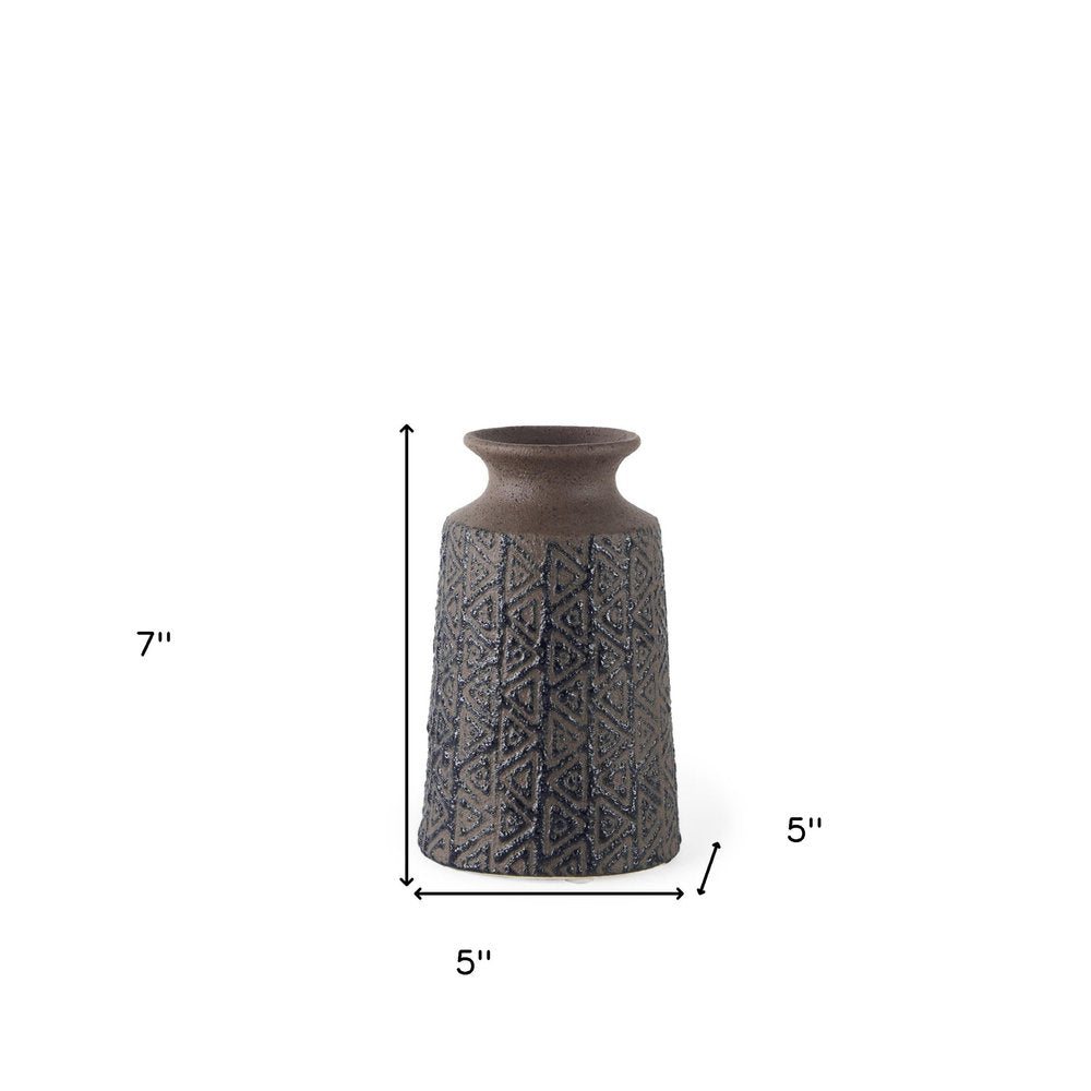7" Brown Abstract Cylinder Ceramic Table Vase