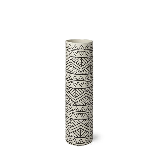 14" Cream Geometric Cylinder Ceramic Table Vase
