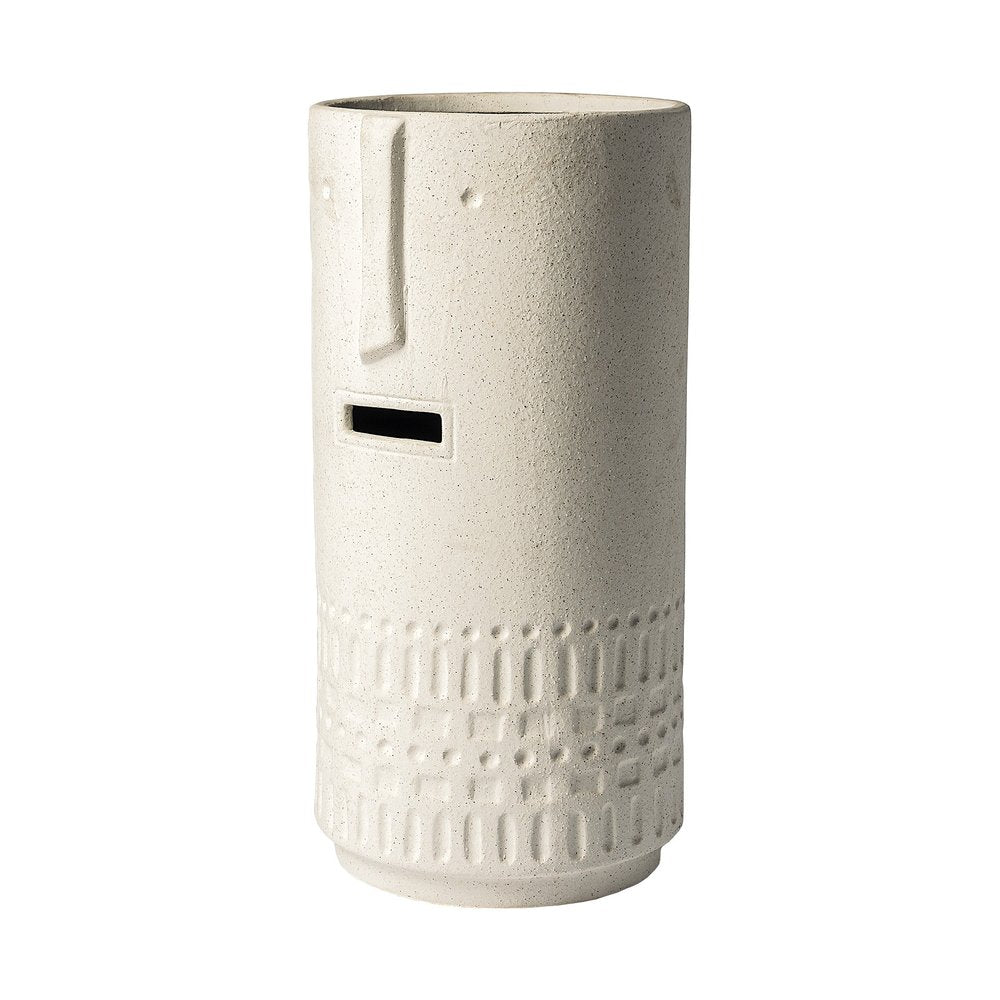 14" White Abstract Cylinder Ceramic Table Vase