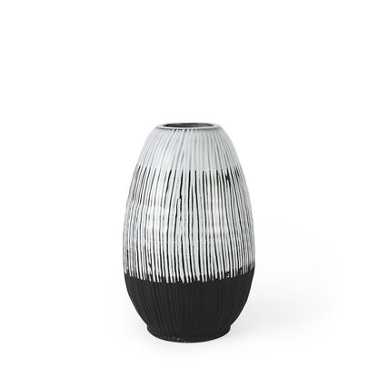 13" Black Gray And White Abstract Cylinder Ceramic Table Vase