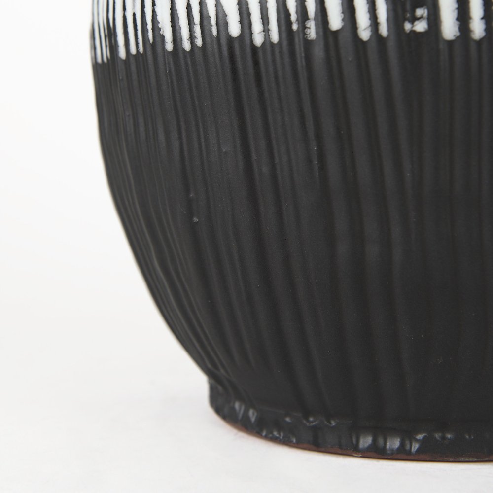 13" Black Gray And White Abstract Cylinder Ceramic Table Vase