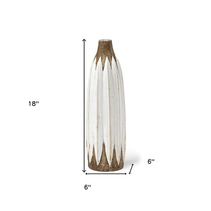 18" Brown And White Abstract Cylinder Ceramic Table Vase