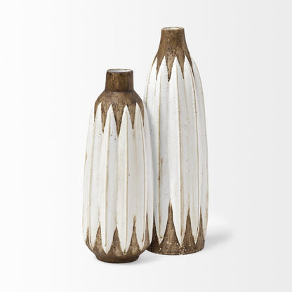 18" Brown And White Abstract Cylinder Ceramic Table Vase