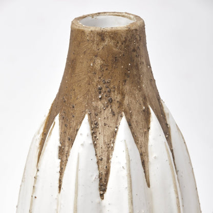 18" Brown And White Abstract Cylinder Ceramic Table Vase