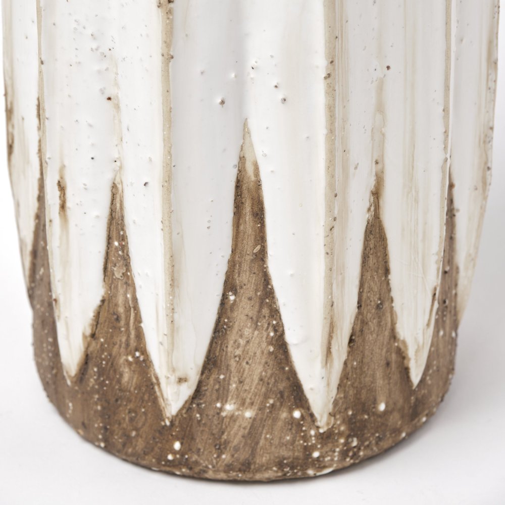 18" Brown And White Abstract Cylinder Ceramic Table Vase