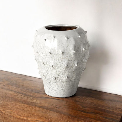 11" White Abstract Cylinder Ceramic Table Vase