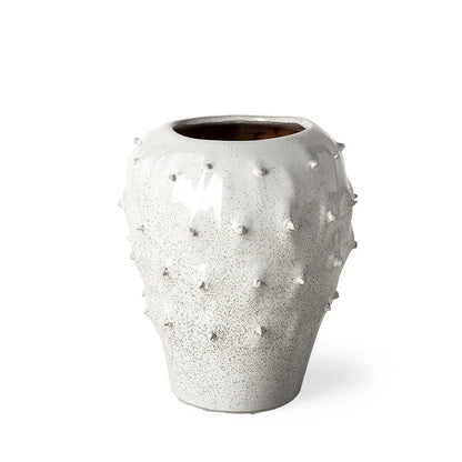 11" White Abstract Cylinder Ceramic Table Vase