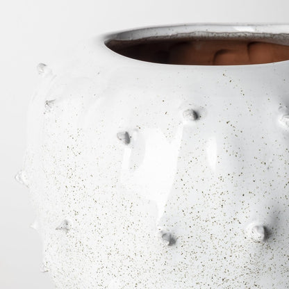 11" White Abstract Cylinder Ceramic Table Vase