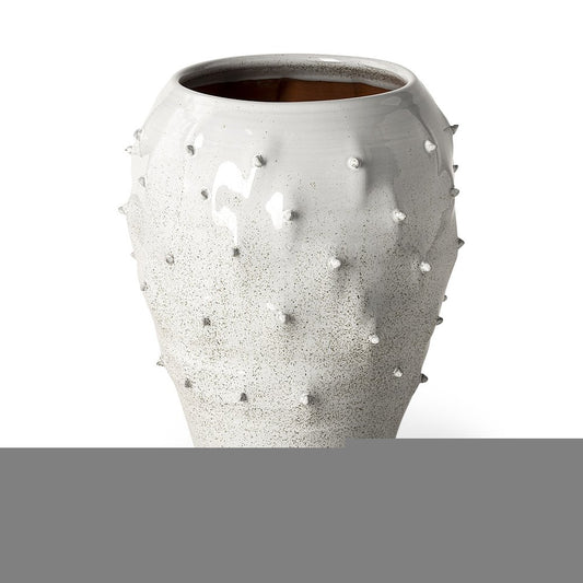 14" White Abstract Cylinder Ceramic Table Vase