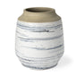 10" Blue Sand And White Abstract Cylinder Ceramic Table Vase