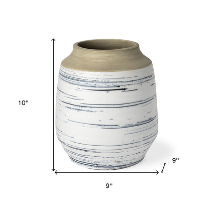 10" Blue White and Sand Coastal Ceramic Vase