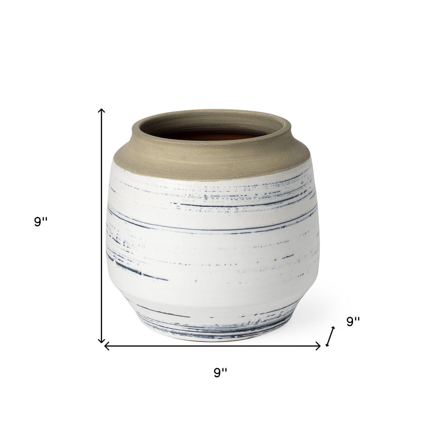 9" White Blue and Sand Abstract Cylinder Ceramic Table Vase