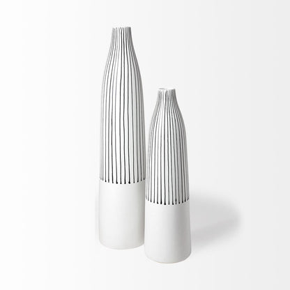 18" Black And White Abstract Cylinder Ceramic Table Vase