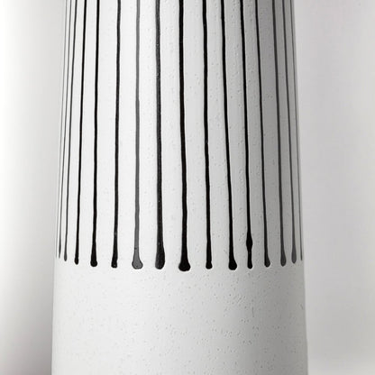 18" Black And White Abstract Cylinder Ceramic Table Vase