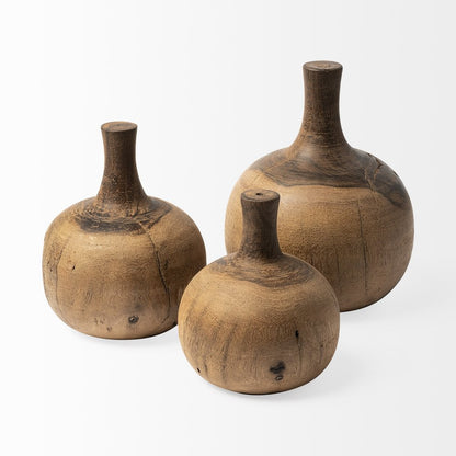 7" Brown Abstract Cylinder Solid Wood Table Vase