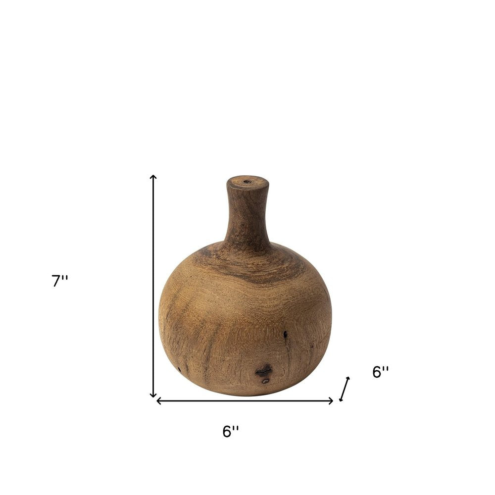 7" Brown Abstract Cylinder Solid Wood Table Vase
