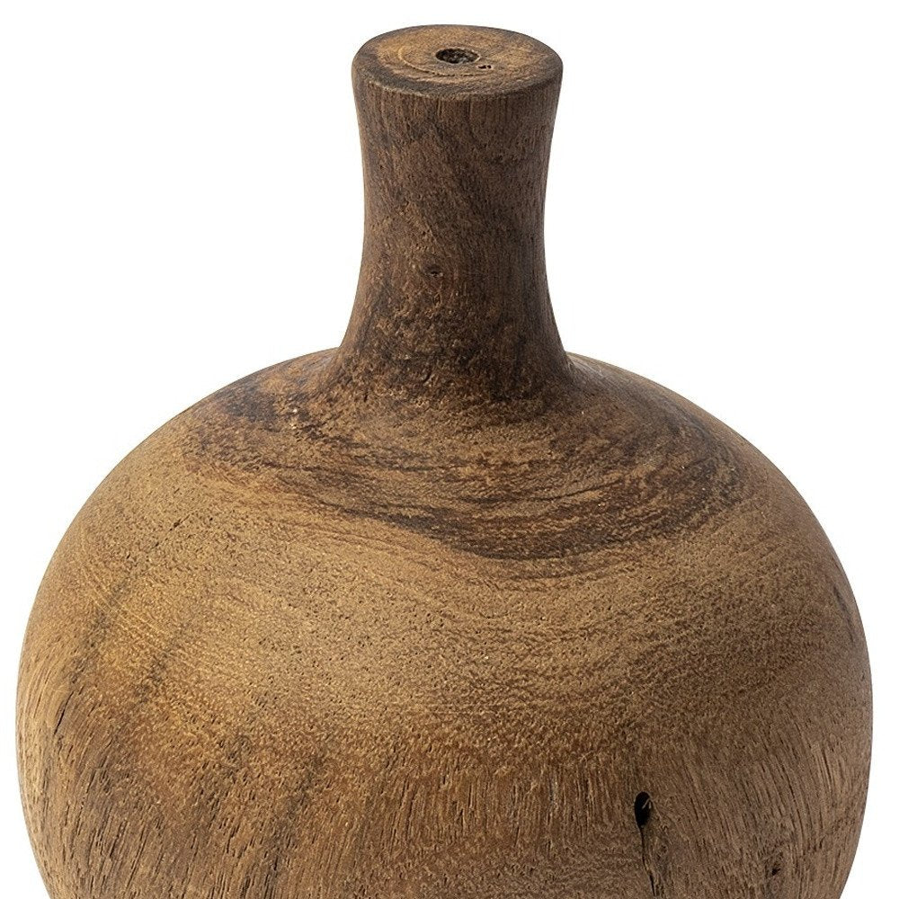 7" Brown Abstract Cylinder Solid Wood Table Vase