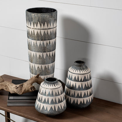 Gray and White Tribal Pattern Vase