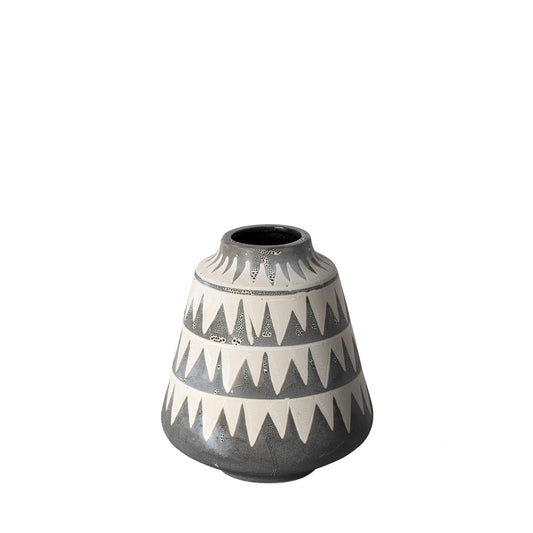 8" Gray and Ivory Geometric Round Ceramic Table Vase