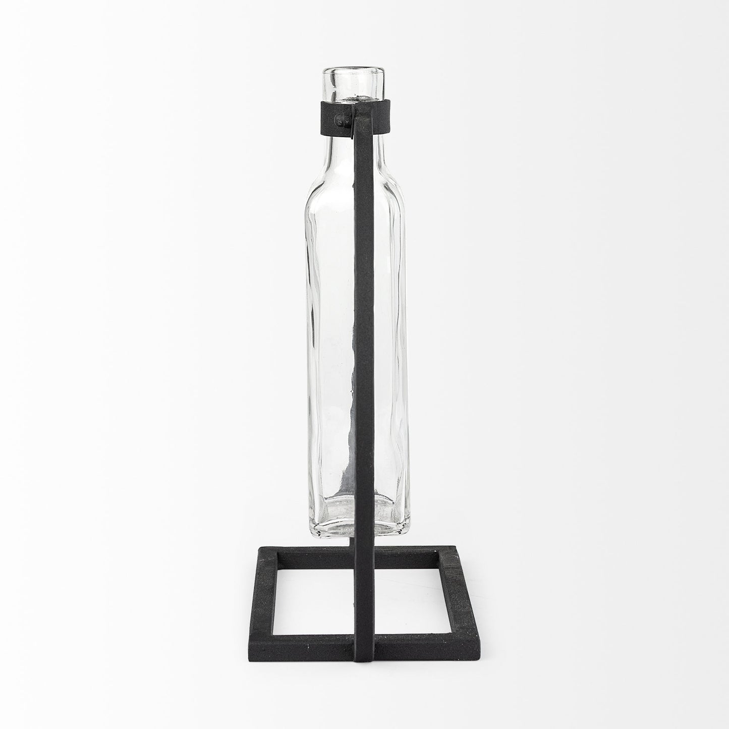 Modern Industrial Black Rectangle Metal and Glass Vase