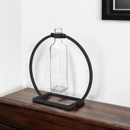 Modern Industrial Black Rectangle Metal and Glass Vase