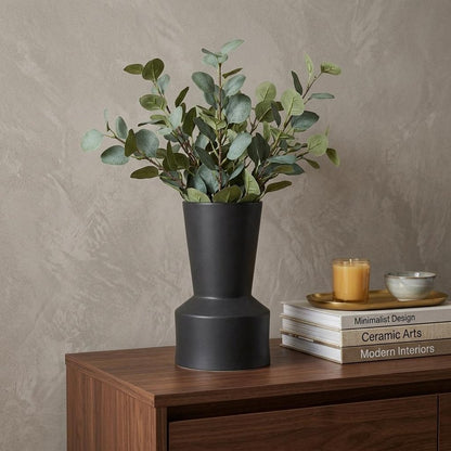 9" Black Abstract Cylinder Ceramic Table Vase