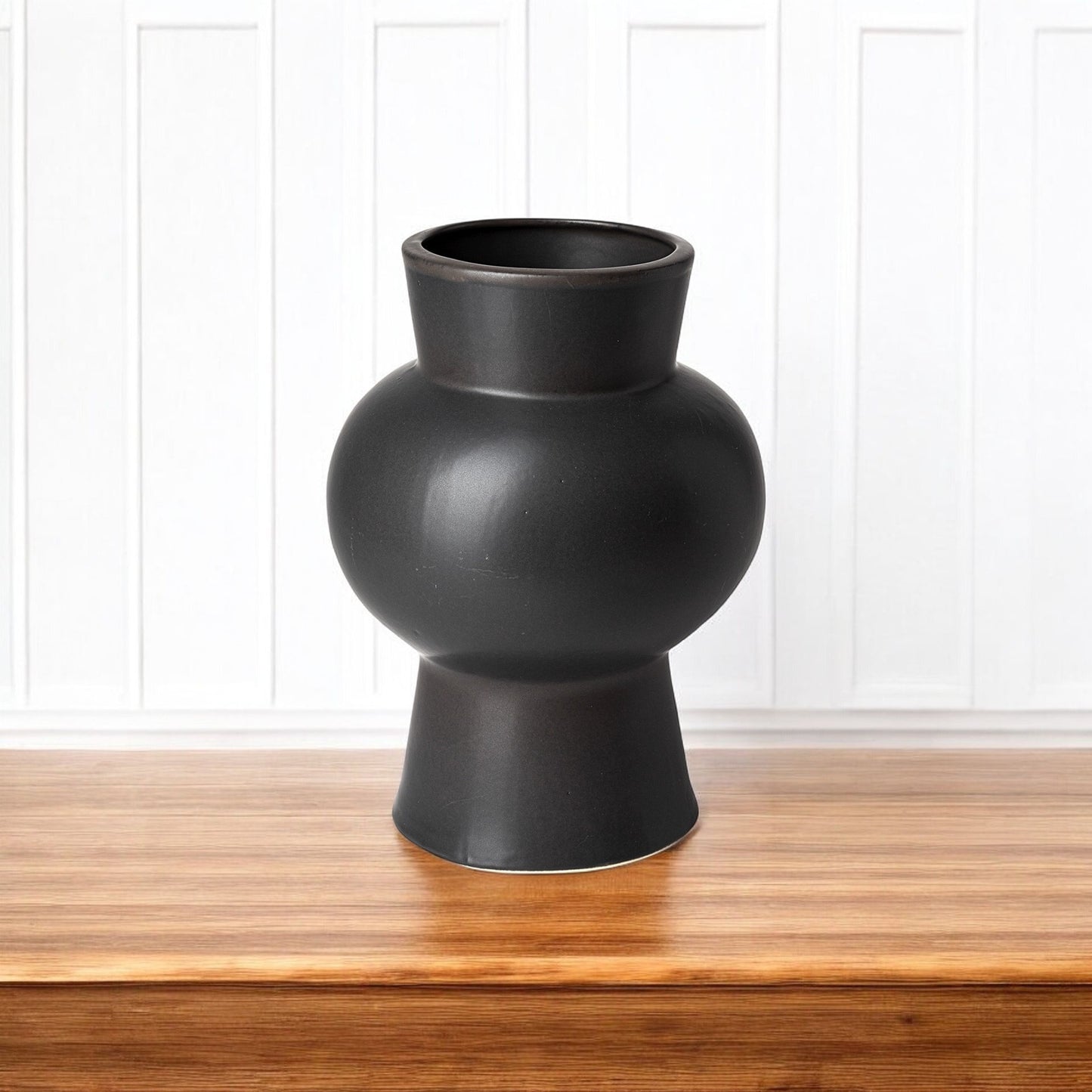 11" Black Abstract Cylinder Ceramic Table Vase