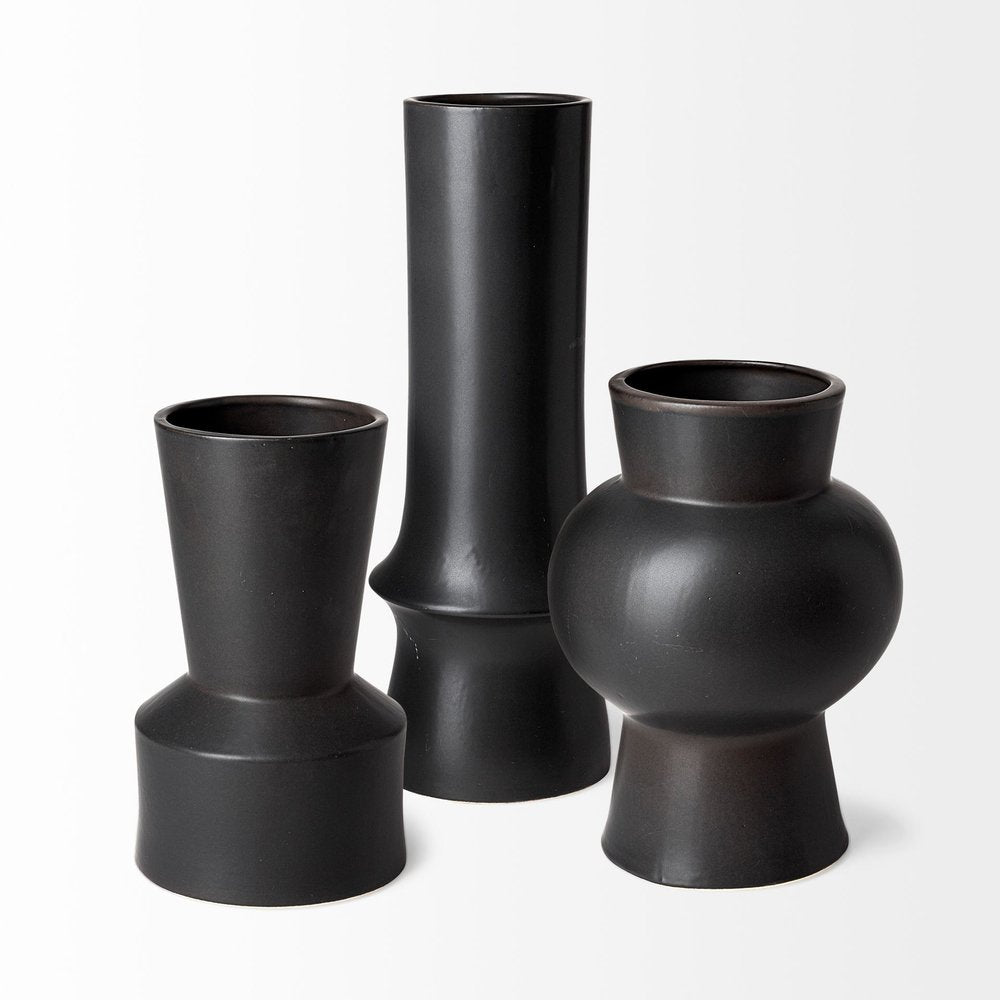 11" Black Abstract Cylinder Ceramic Table Vase