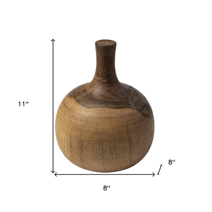 11" Brown Bud Solid Wood Table Vase