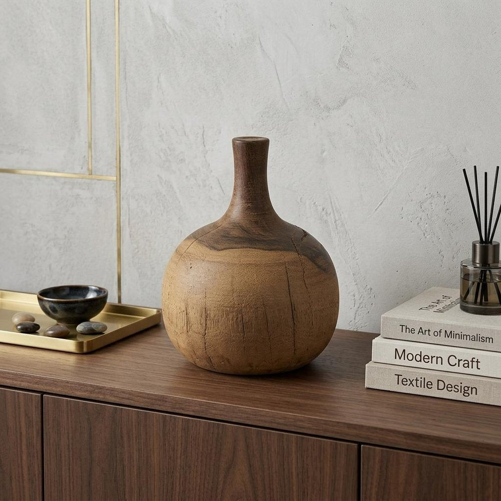 11" Brown Bud Solid Wood Table Vase