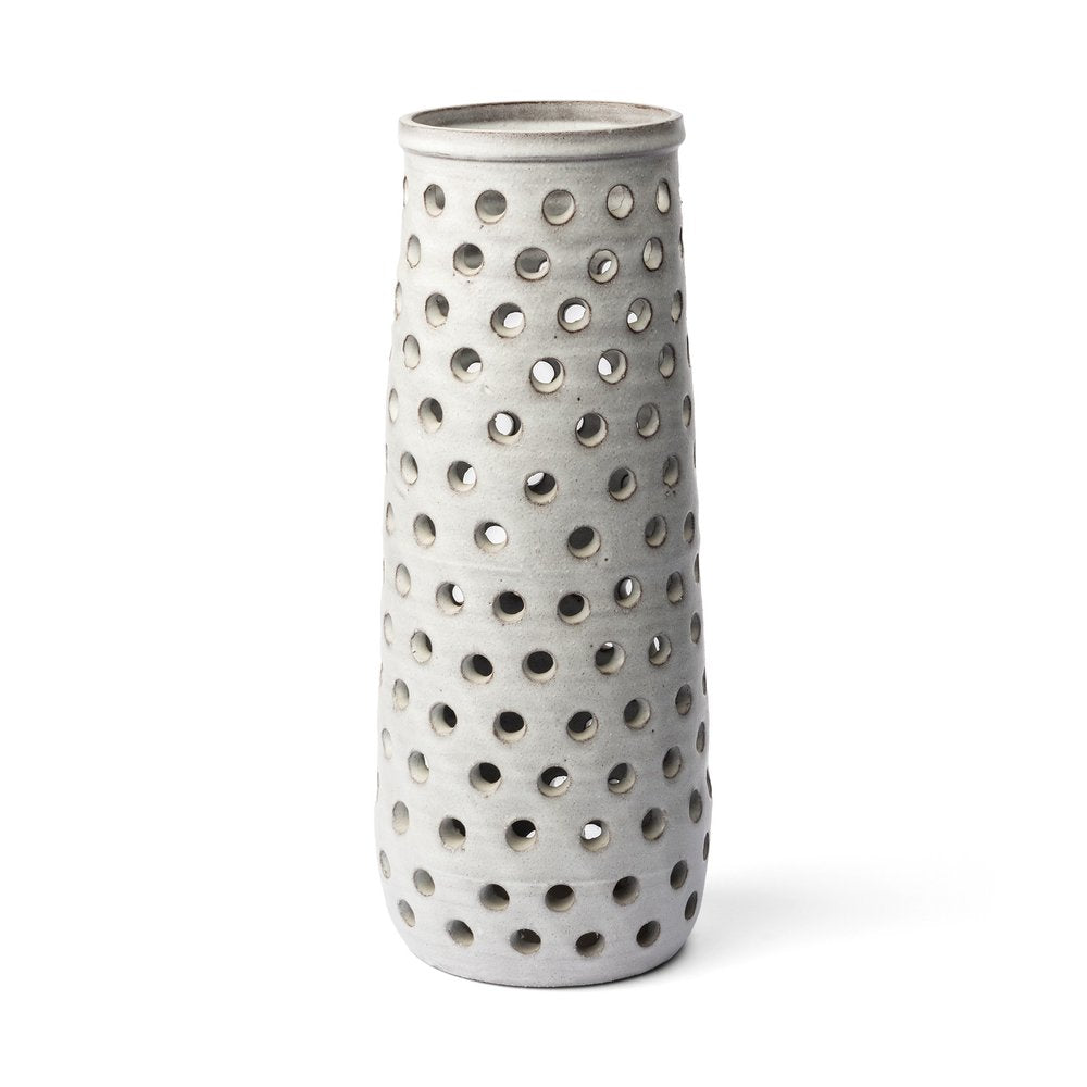 19" White Polka Dots Ceramic Cylinder Table Vase