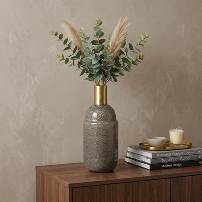 12" Brown Abstract Cylinder Crystal Glass Table Vase