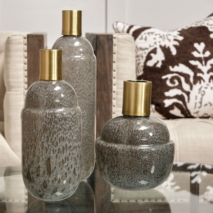 15" Brown Abstract Cylinder Crystal Glass Table Vase