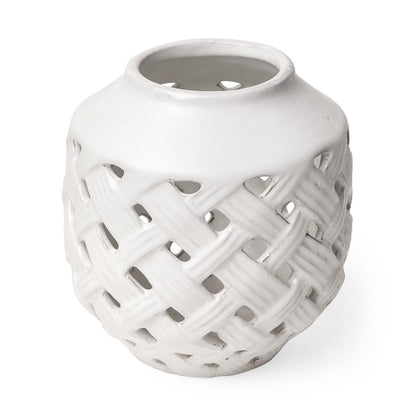 8" White Abstract Cylinder Ceramic Table Vase