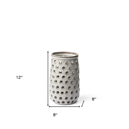 12" White Abstract Cylinder Ceramic Table Vase