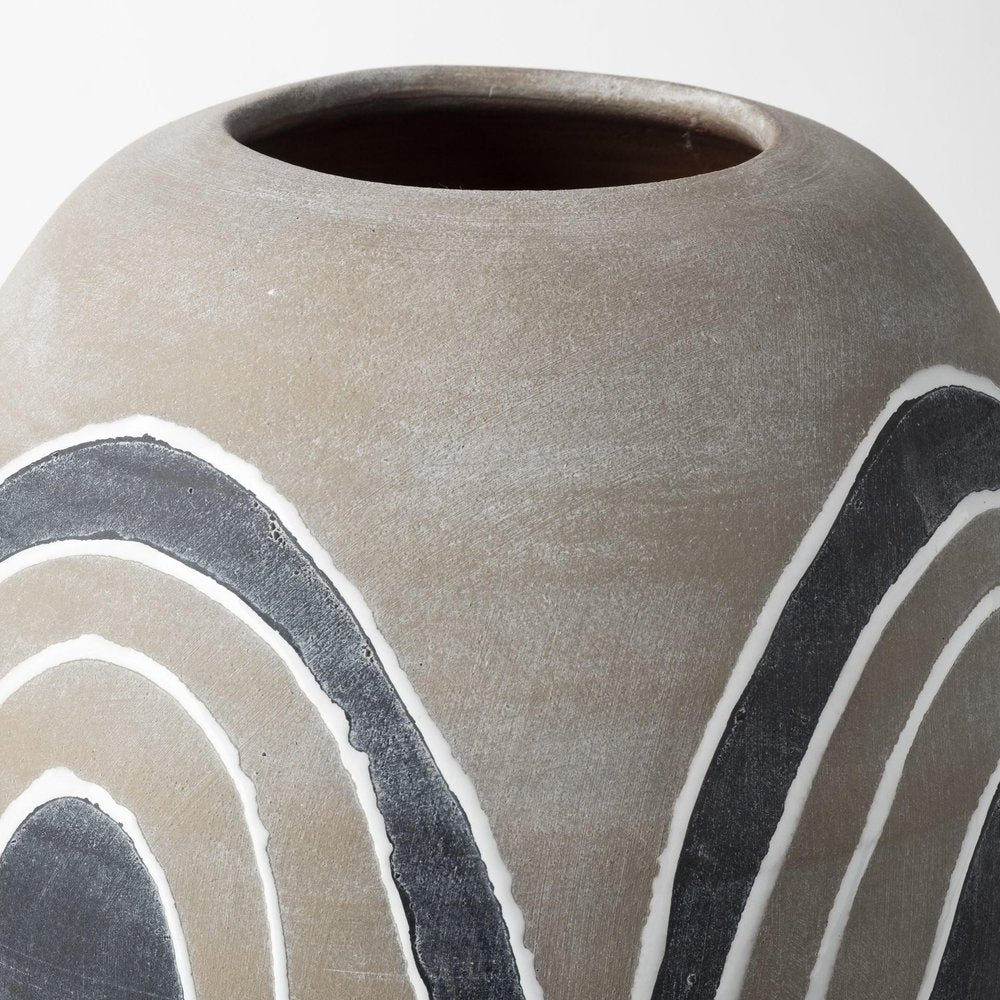 10" Brown And White Abstract Cylinder Ceramic Table Vase