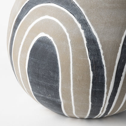 Brown Gray and White Arches Round Ceramic Vase