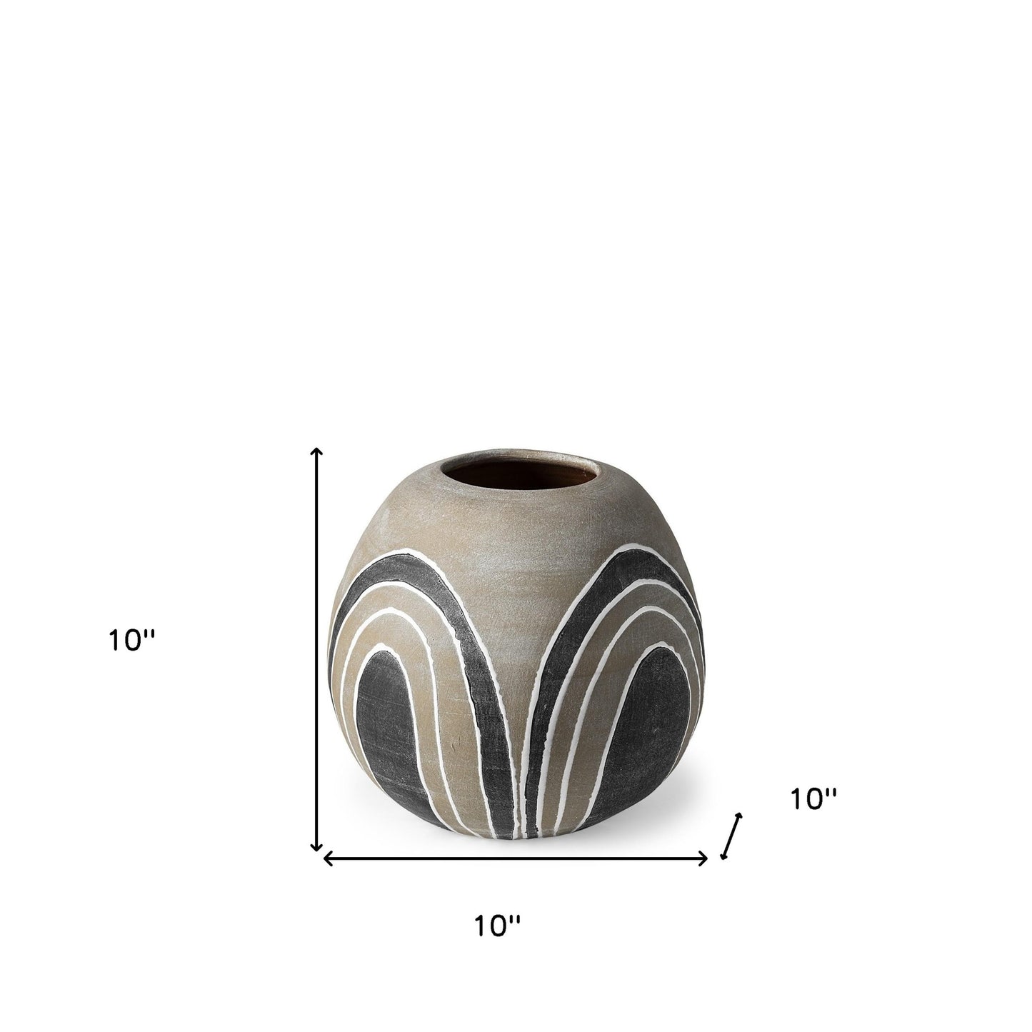 10" Brown And White Abstract Cylinder Ceramic Table Vase