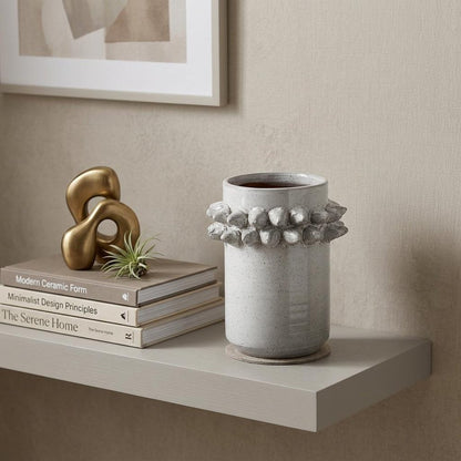 7" Gray Abstract Cylinder Spikey Ceramic Table Vase