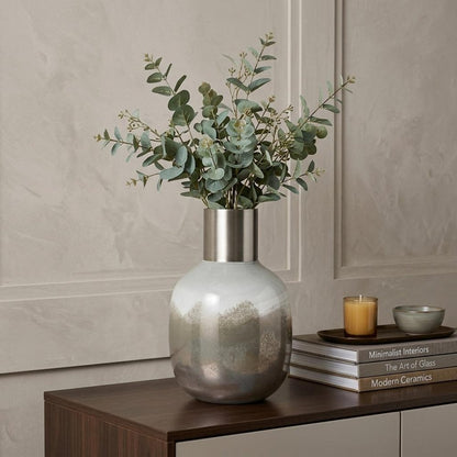 13" Bronze And White Ombre Glass Cylinder Table Vase