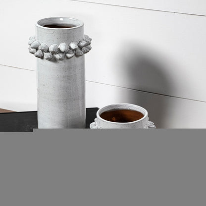 11" Gray Abstract Cylinder Ceramic Table Vase