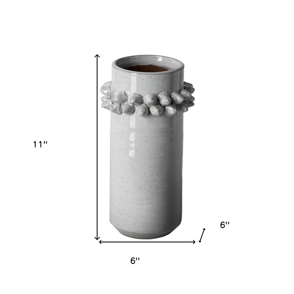11" Gray Abstract Cylinder Ceramic Table Vase