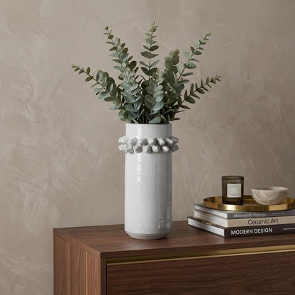 11" Gray Abstract Cylinder Ceramic Table Vase